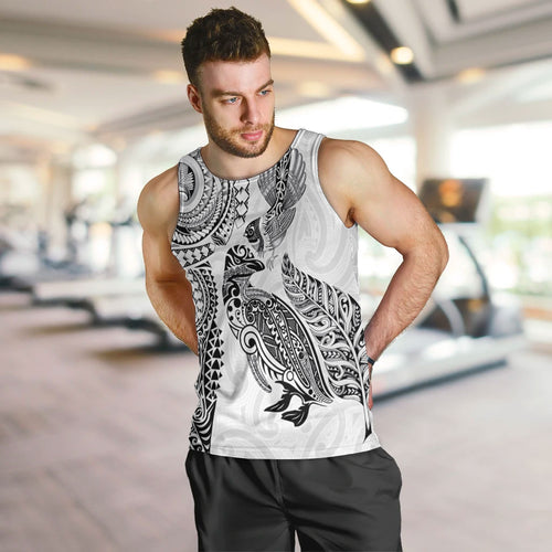 Aotearoa Moko Tribal Tattoo Men Tank Top New Zealand Maori Penguin and Fantail White Color