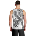 Aotearoa Moko Tribal Tattoo Men Tank Top New Zealand Maori Penguin and Fantail White Color