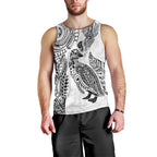 Aotearoa Moko Tribal Tattoo Men Tank Top New Zealand Maori Penguin and Fantail White Color