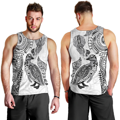 Aotearoa Moko Tribal Tattoo Men Tank Top New Zealand Maori Penguin and Fantail White Color