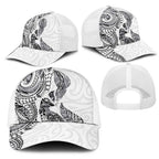 Aotearoa Moko Tribal Tattoo Mesh Trucker Cap New Zealand Maori Penguin and Fantail White Color