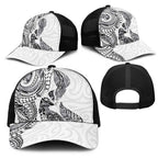 Aotearoa Moko Tribal Tattoo Mesh Trucker Cap New Zealand Maori Penguin and Fantail White Color