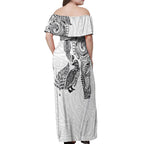 Aotearoa Moko Tribal Tattoo Off Shoulder Maxi Dress New Zealand Maori Penguin and Fantail White Color
