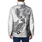 Aotearoa Moko Tribal Tattoo Padded Jacket New Zealand Maori Penguin and Fantail White Color