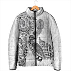 Aotearoa Moko Tribal Tattoo Padded Jacket New Zealand Maori Penguin and Fantail White Color