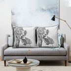 Aotearoa Moko Tribal Tattoo Pillow Cover New Zealand Maori Penguin and Fantail White Color