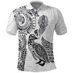 Aotearoa Moko Tribal Tattoo Polo Shirt New Zealand Maori Penguin and Fantail White Color