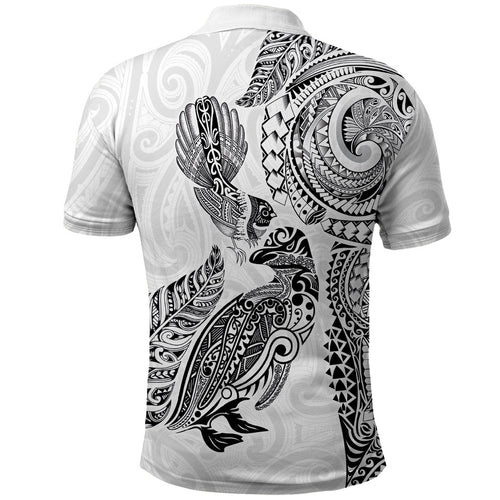 Aotearoa Moko Tribal Tattoo Polo Shirt New Zealand Maori Penguin and Fantail White Color
