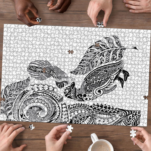 Aotearoa Moko Tribal Tattoo Puzzle New Zealand Maori Penguin and Fantail White Color