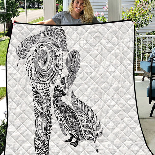 Aotearoa Moko Tribal Tattoo Quilt New Zealand Maori Penguin and Fantail White Color