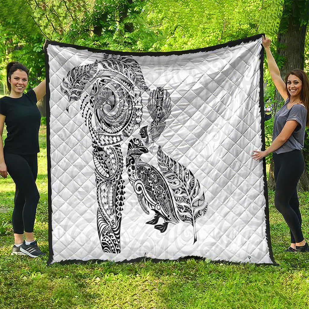 Aotearoa Moko Tribal Tattoo Quilt New Zealand Maori Penguin and Fantail White Color