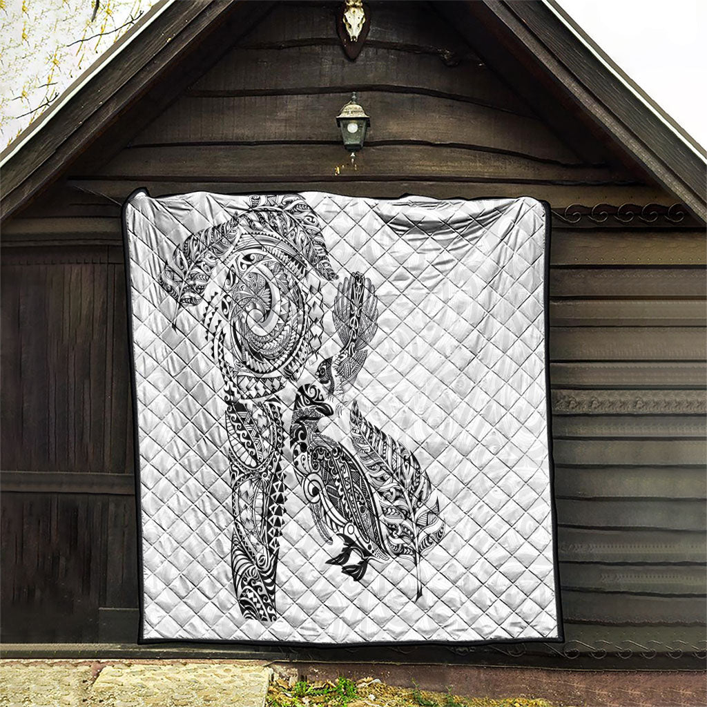 Aotearoa Moko Tribal Tattoo Quilt New Zealand Maori Penguin and Fantail White Color