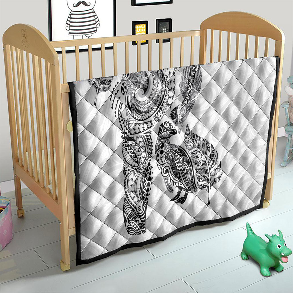 Aotearoa Moko Tribal Tattoo Quilt New Zealand Maori Penguin and Fantail White Color