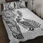 Aotearoa Moko Tribal Tattoo Quilt Bed Set New Zealand Maori Penguin and Fantail White Color