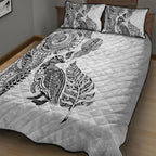Aotearoa Moko Tribal Tattoo Quilt Bed Set New Zealand Maori Penguin and Fantail White Color
