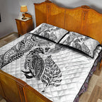 Aotearoa Moko Tribal Tattoo Quilt Bed Set New Zealand Maori Penguin and Fantail White Color