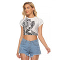 Aotearoa Moko Tribal Tattoo Raglan Cropped T Shirt New Zealand Maori Penguin and Fantail White Color