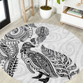 Aotearoa Moko Tribal Tattoo Round Carpet New Zealand Maori Penguin and Fantail White Color