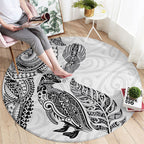 Aotearoa Moko Tribal Tattoo Round Carpet New Zealand Maori Penguin and Fantail White Color