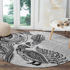 Aotearoa Moko Tribal Tattoo Round Carpet New Zealand Maori Penguin and Fantail White Color