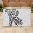 Aotearoa Moko Tribal Tattoo Rubber Doormat New Zealand Maori Penguin and Fantail White Color