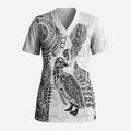 Aotearoa Moko Tribal Tattoo Scrub Top New Zealand Maori Penguin and Fantail White Color