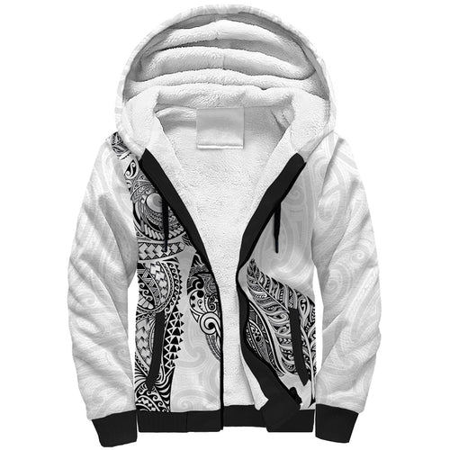 Aotearoa Moko Tribal Tattoo Sherpa Hoodie New Zealand Maori Penguin and Fantail White Color