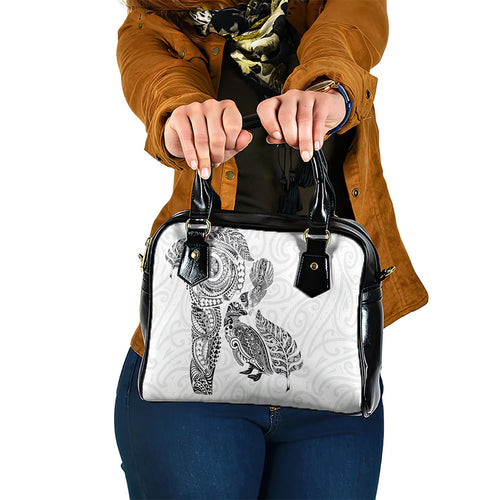 Aotearoa Moko Tribal Tattoo Shoulder Handbag New Zealand Maori Penguin and Fantail White Color