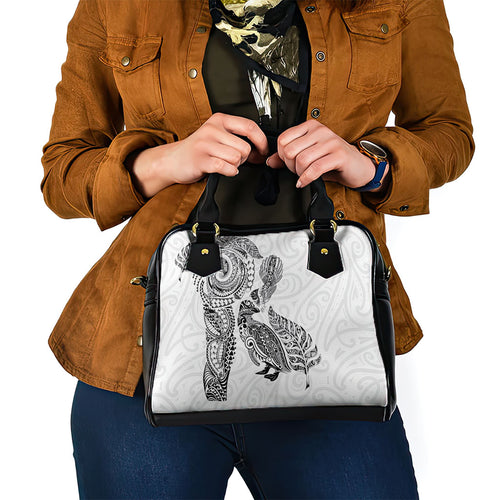 Aotearoa Moko Tribal Tattoo Shoulder Handbag New Zealand Maori Penguin and Fantail White Color
