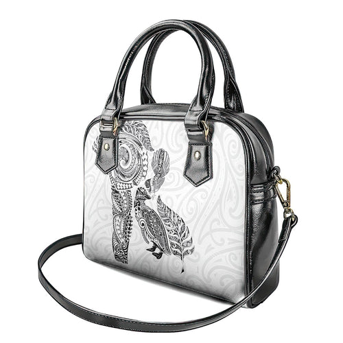 Aotearoa Moko Tribal Tattoo Shoulder Handbag New Zealand Maori Penguin and Fantail White Color