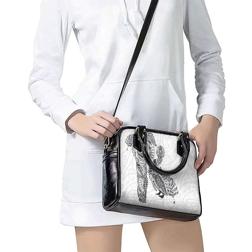 Aotearoa Moko Tribal Tattoo Shoulder Handbag New Zealand Maori Penguin and Fantail White Color