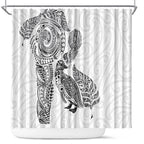 Aotearoa Moko Tribal Tattoo Shower Curtain New Zealand Maori Penguin and Fantail White Color