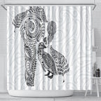 Aotearoa Moko Tribal Tattoo Shower Curtain New Zealand Maori Penguin and Fantail White Color
