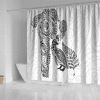 Aotearoa Moko Tribal Tattoo Shower Curtain New Zealand Maori Penguin and Fantail White Color