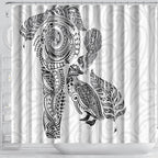 Aotearoa Moko Tribal Tattoo Shower Curtain New Zealand Maori Penguin and Fantail White Color