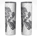 Aotearoa Moko Tribal Tattoo Skinny Tumbler New Zealand Maori Penguin and Fantail White Color