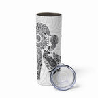 Aotearoa Moko Tribal Tattoo Skinny Tumbler New Zealand Maori Penguin and Fantail White Color