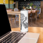Aotearoa Moko Tribal Tattoo Skinny Tumbler New Zealand Maori Penguin and Fantail White Color