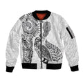 Aotearoa Moko Tribal Tattoo Sleeve Zip Bomber Jacket New Zealand Maori Penguin and Fantail White Color