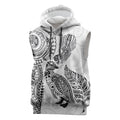 Aotearoa Moko Tribal Tattoo Sleeveless Hoodie New Zealand Maori Penguin and Fantail White Color