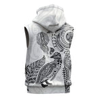 Aotearoa Moko Tribal Tattoo Sleeveless Hoodie New Zealand Maori Penguin and Fantail White Color