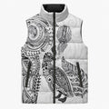Aotearoa Moko Tribal Tattoo Sleeveless Puffer Jacket New Zealand Maori Penguin and Fantail White Color