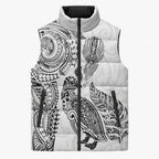 Aotearoa Moko Tribal Tattoo Sleeveless Puffer Jacket New Zealand Maori Penguin and Fantail White Color