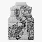 Aotearoa Moko Tribal Tattoo Sleeveless Puffer Jacket New Zealand Maori Penguin and Fantail White Color