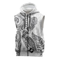 Aotearoa Moko Tribal Tattoo Sleeveless Zip Hoodie New Zealand Maori Penguin and Fantail White Color