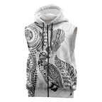 Aotearoa Moko Tribal Tattoo Sleeveless Zip Hoodie New Zealand Maori Penguin and Fantail White Color