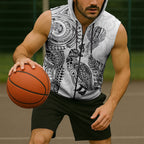 Aotearoa Moko Tribal Tattoo Sleeveless Zip Hoodie New Zealand Maori Penguin and Fantail White Color
