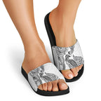 Aotearoa Moko Tribal Tattoo Slide Sandals New Zealand Maori Penguin and Fantail White Color