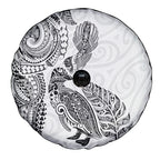 Aotearoa Moko Tribal Tattoo Spare Tire Cover New Zealand Maori Penguin and Fantail White Color
