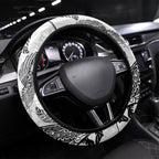 Aotearoa Moko Tribal Tattoo Steering Wheel Cover New Zealand Maori Penguin and Fantail White Color
